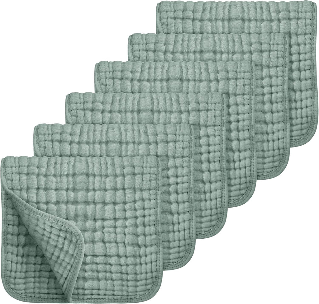 Looxii Muslin Burp Cloths 6 Pack - 20" x 10" - Ultra Soft & Absorbent, 6-Layer 100% Cotton for Spit Up & Drool- Gentle Baby Burping Cloth, Newborn Boys Girls Essentials, Dark Green