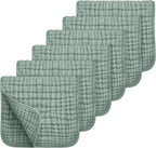 Looxii Muslin Burp Cloths 6 Pack - 20" x 10" - Ultra Soft & Absorbent, 6-Layer 100% Cotton for Spit Up & Drool- Gentle Baby Burping Cloth, Newborn Boys Girls Essentials, Dark Green