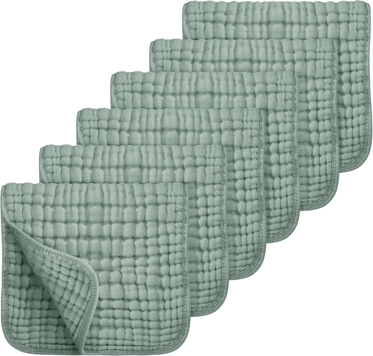 Looxii Muslin Burp Cloths 6 Pack - 20" x 10" - Ultra Soft & Absorbent, 6-Layer 100% Cotton for Spit Up & Drool- Gentle Baby Burping Cloth, Newborn Boys Girls Essentials, Dark Green