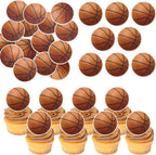 60 Pack Edible Basketball Cupcake Toppers Wafer Paper Edible Sports Balls Cake Picks for Basketball Theme Baby Shower Kids Birthday Party Cake Decorations Supplies