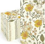 Homlouue Daisy Floral Napkins, 100PCS 3-Ply Disposable Hand Towels for Bathroom Guest, Floral Paper Napkins Decorative for Spring Summer Fall Party