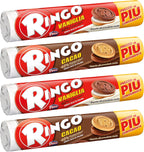 Pavesi Ringo Sandwich Cookies Filled with Chocolate Cream and with Vanilla Cream - 5.82 Ounces (165g) Tubes (Pack of 2 for Each Cream Filling) [Italian Import ]