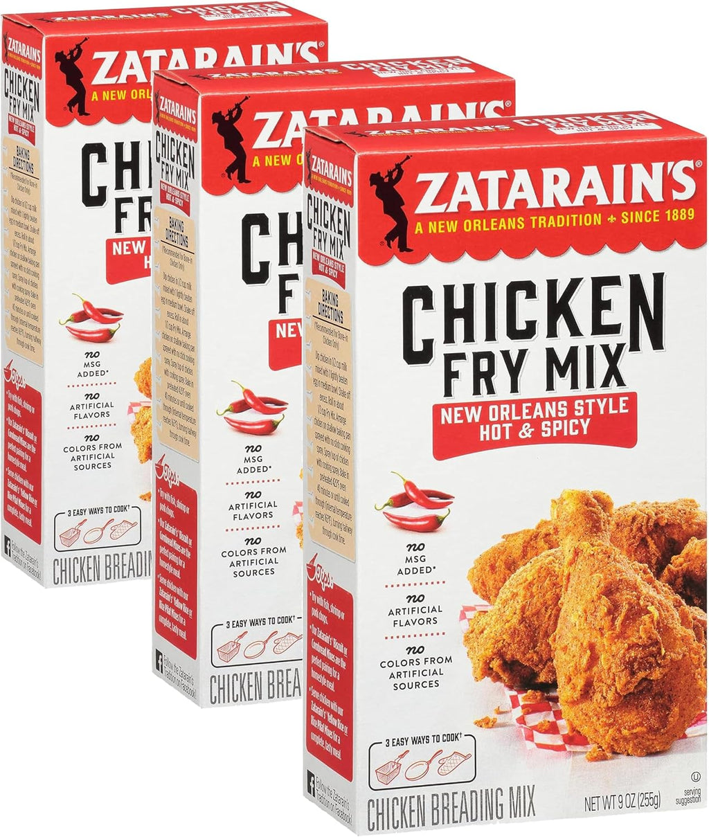 Zatarain's New Orleans Style Hot & Spicy Chicken Fry Mix, 9 oz (Pack of 3)