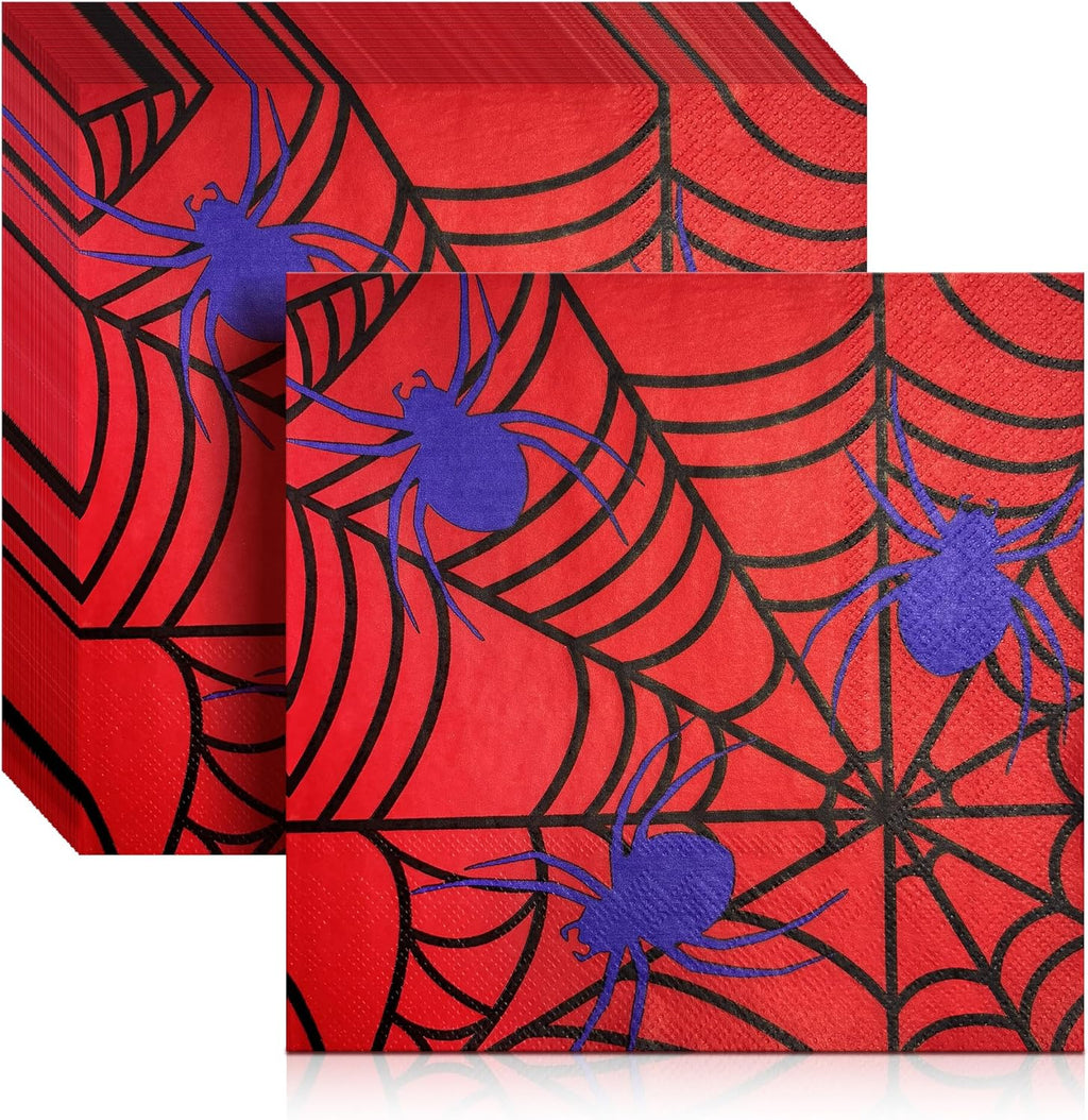 Halloween Spider Web Napkins, 6.5"x6.5"(50-Pack) Themed Party Cocktail Disposable Paper Napkins, Spider Webs & Spider Pattern Napkin, Decorative Dinner Hand Napkins for Festival Birthday Decoration