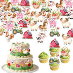 72 PCS Edible Farm Cupcake Toppers Farm Animal Decorations Party Cake Food Picks Barnyard Party Decorations for Farm Themed Baby Shower Kids Tractor Birthday Party Supplies Farm Party Decorations