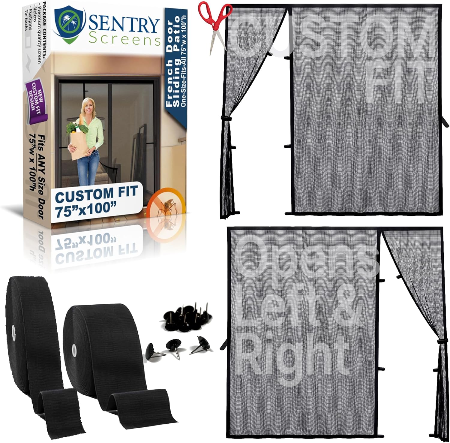 Fiberglass Magnetic Screen Door for Sliding Door, French, and Double Door – Customizable Fit Up to 75w x 100h – Left or Right Offset Opening – by Sentry Screens