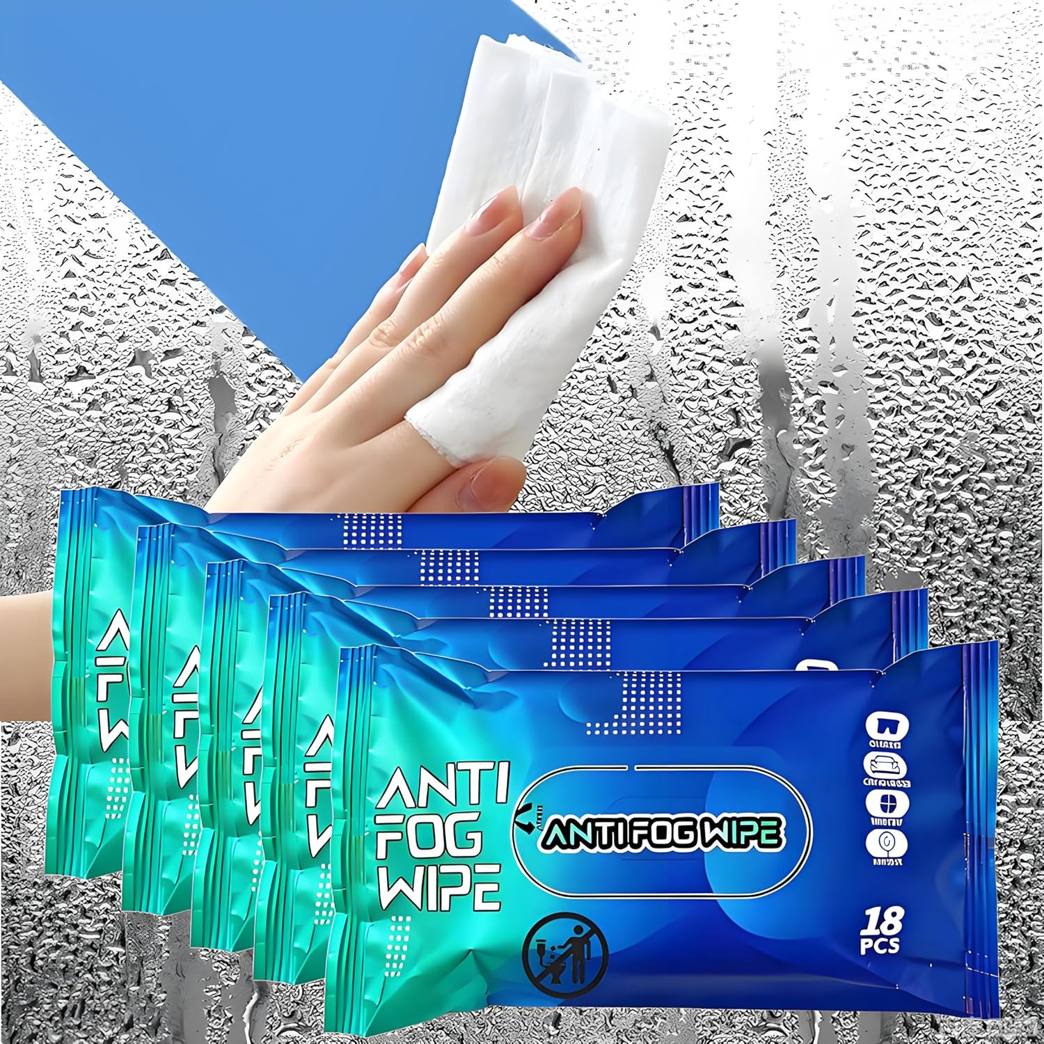 90 Pcs Anti Fog Wipes for Car Windshield & Helmet - Long Lasting Windshield Fog Prevention & Interior Glass Cleaner - Safe for Motorcycle Visor, Ski Goggles, Mirrors - Quick Defog & Clear Vision