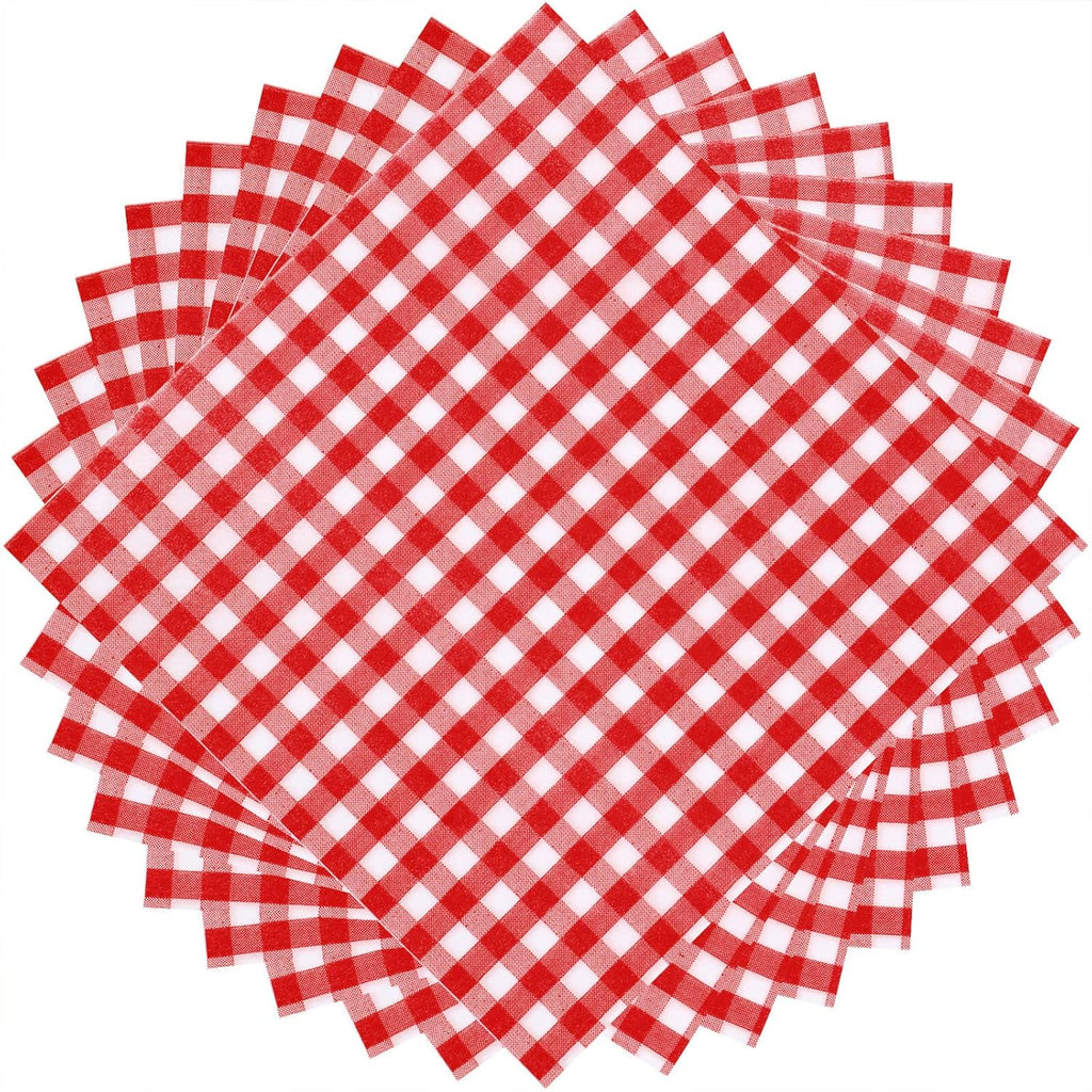 Tatuo 100 Pcs Gingham Paper Napkins Red and White Checkered Napkin Disposable Bulk 12.9x12.9 in Buffalo Plaid Dinner Paper Hand Towel 3 Layer for Picnic BBQ Birthday Wedding Cocktail Pizza Party