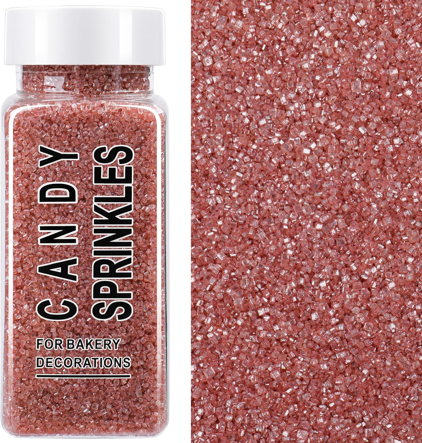Rose Gold Sanding Sugar Sprinkles, 4.6 oz Edible Sparkling Sugar Crystals for Baking Topping, Cupcakes, Cookies, Ice Cream & Cake Decorating, Wedding Party Valentines Romantic Birthday Supplies