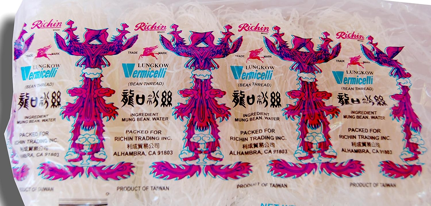 Lungkow Vermicelli Bean Thread Glass Noodles 8 ct 10.56 oz/300gm: Non GMO Product of Taiwan