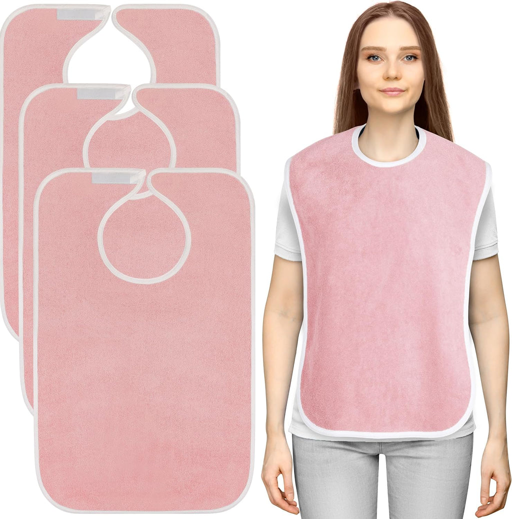 Utopia Towels 3 Pack Premium Unisex Adult Bibs for Elderly Women Men, Waterproof Bib for Eating, Adjustable and Washable (Pink)