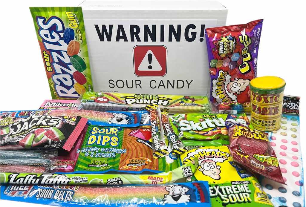 RETRO CANDY YUM Super Sour Candy Variety Pack - Assorted Sour Candy Box - Sour Candy Box for Birthday Gift Celebration, Thinking of You