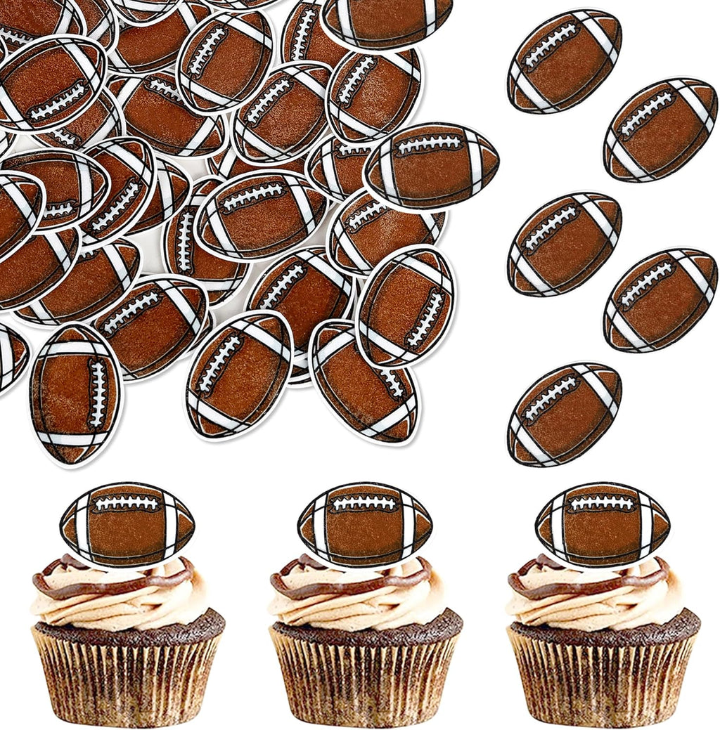 48 Pack Edible American Football Cupcake Toppers Edible Rugby Cupcake Decoratons Sport Ball Cupcake Picks for Football Themed Baby Shower Birthday Party Cake Decorations