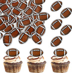48 Pack Edible American Football Cupcake Toppers Edible Rugby Cupcake Decoratons Sport Ball Cupcake Picks for Football Themed Baby Shower Birthday Party Cake Decorations