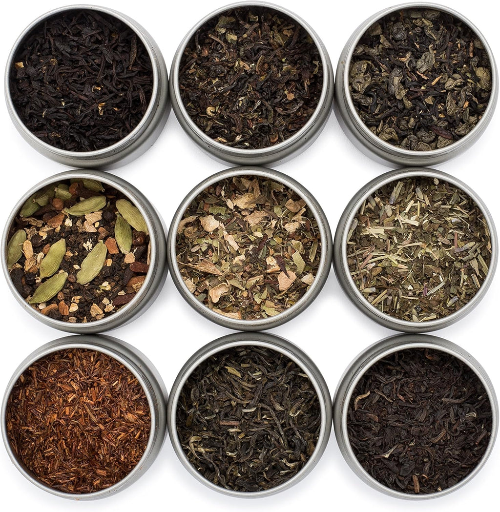 Golden Moon Tea Variety Pack - 9 Loose Leaf Tea Sampler - Organic Black, Green, White, and Herbal Teas Gift Set