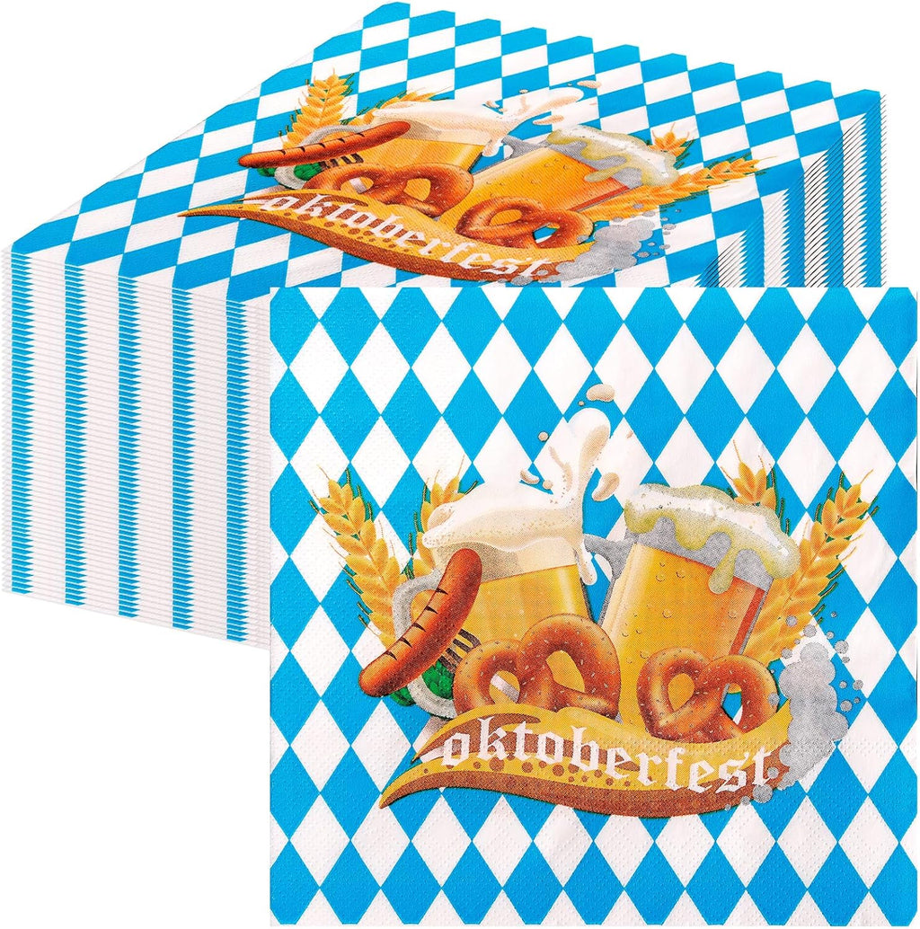 HOWAF 60pcs Oktoberfest Napkins, Blue White Plaids Oktoberfest Paper Napkin Bulk Octoberfest Disposable Napkins for Bavarian Beer Festival Table Decorations German Beer Festival Party Supplies