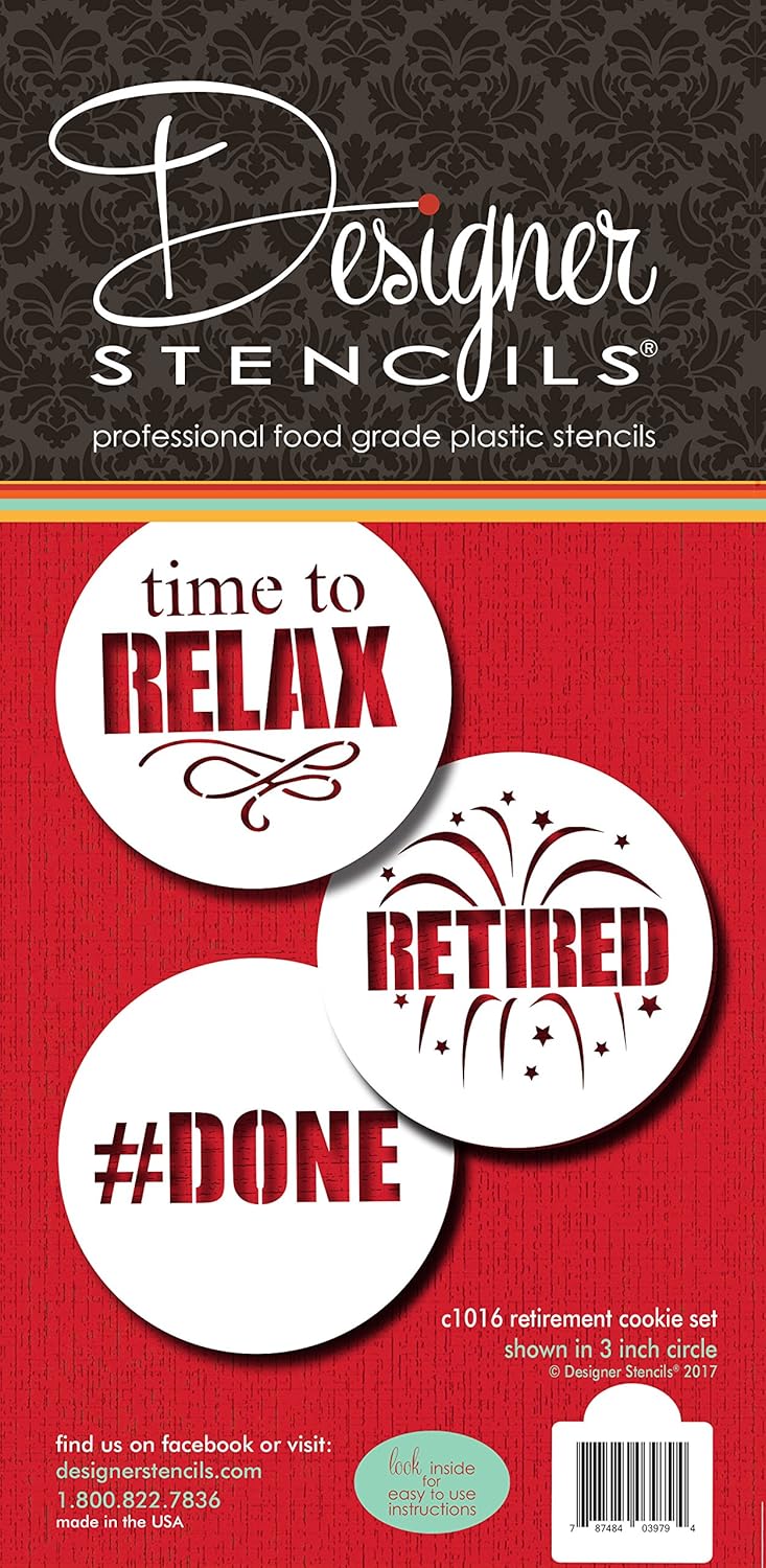 Retired Cookie Stencil Set | Retirement Gifts for Men Women | Retirement Party Decorations | Retirement Decorations for Coworker, Boss, Teachers, Nurses, Friends | C1016 by Designer Stencils