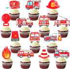 48Pcs Firefighter Theme Cupcake Toppers Fire Truck and Emergency Equipment Design Cupcake Toppers for Firetruck Firefighter Theme Birthday Party Fireman Baby Shower Supplies