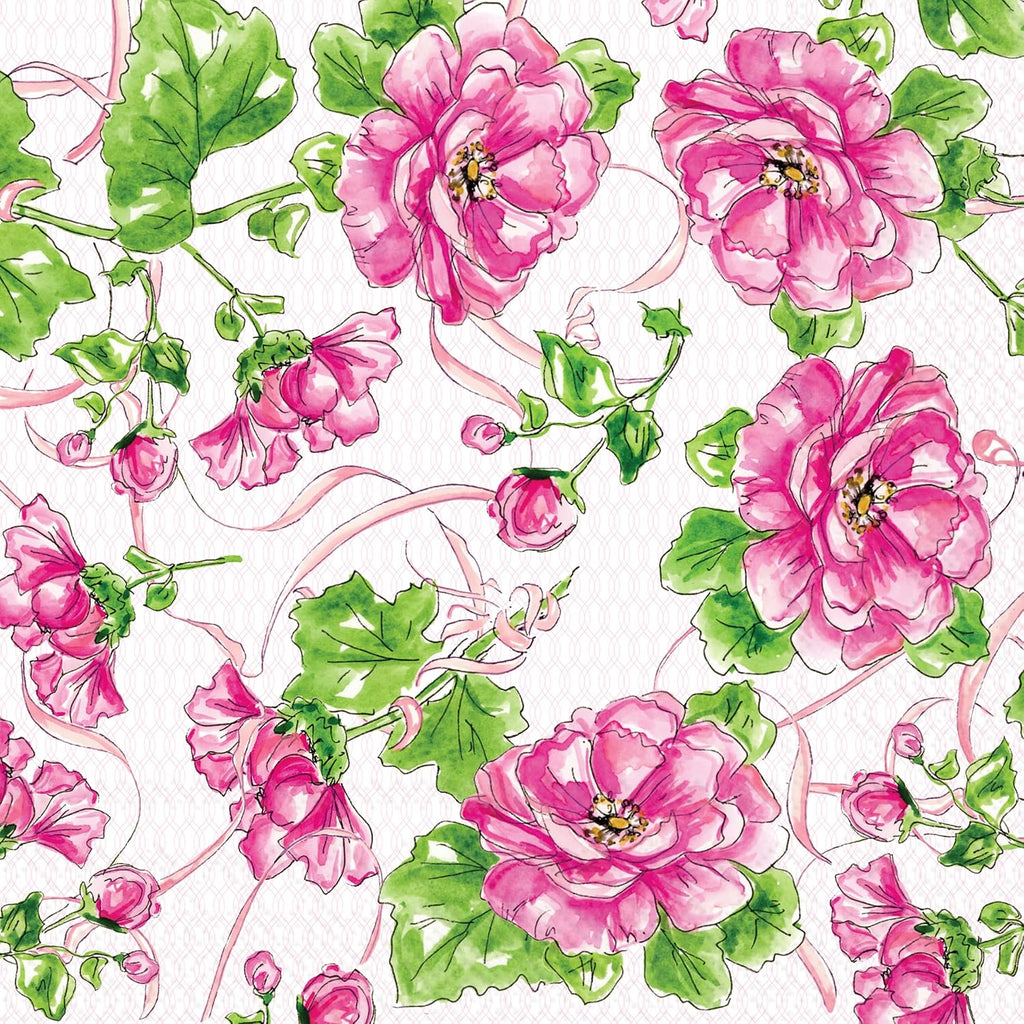IHR Ideal Home Range Rosanne Beck Party Napkins Disposable 3-Ply Paper Lunch Napkin Pack, 6.5" x 6.5", Pink Garden Party, 20-Count