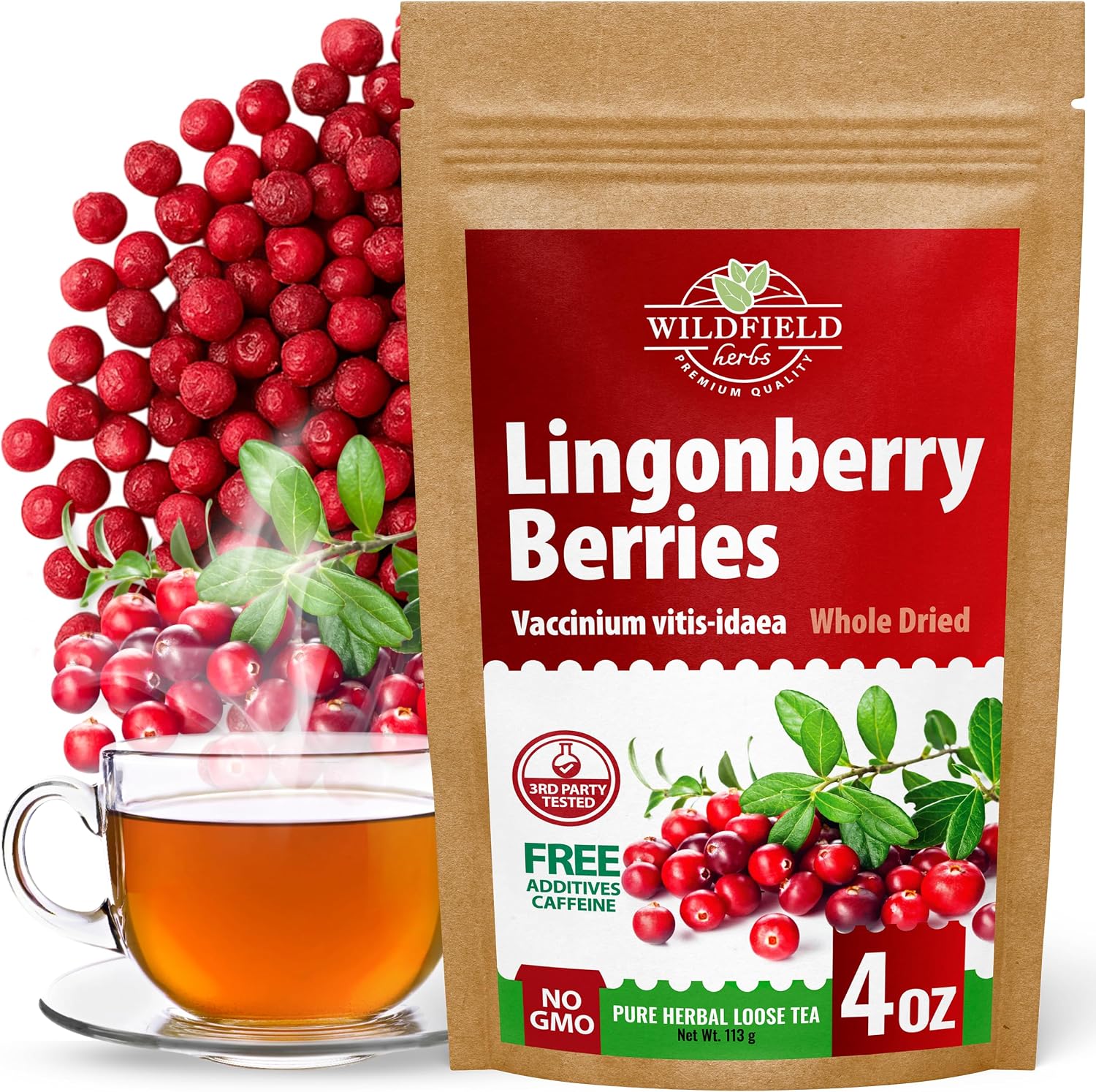 4 oz. Cowberry Lingonberry Whole Berries Tea (Vaccinium vitis-idaea L) – 113g Dried Lingonberry Tea Arándano Rojo Entero Seco