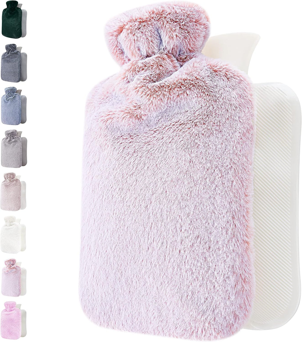 Hot Water Bottle - with Soft Premium Fleece Cover - Pink, 2L - Heating Pad for Menstrual Cramps and Period Comfort - Bed Foot Warmer - Hot & Cold Compress for Back, Stomach, Neck Pain Relief