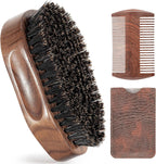 3PCS Beard Brush Comb Set for Men, Black Walnut Wood Dual Beard Comb & Case, Men's Natural Wooden Mustache Brush Kit - Medium Hardness