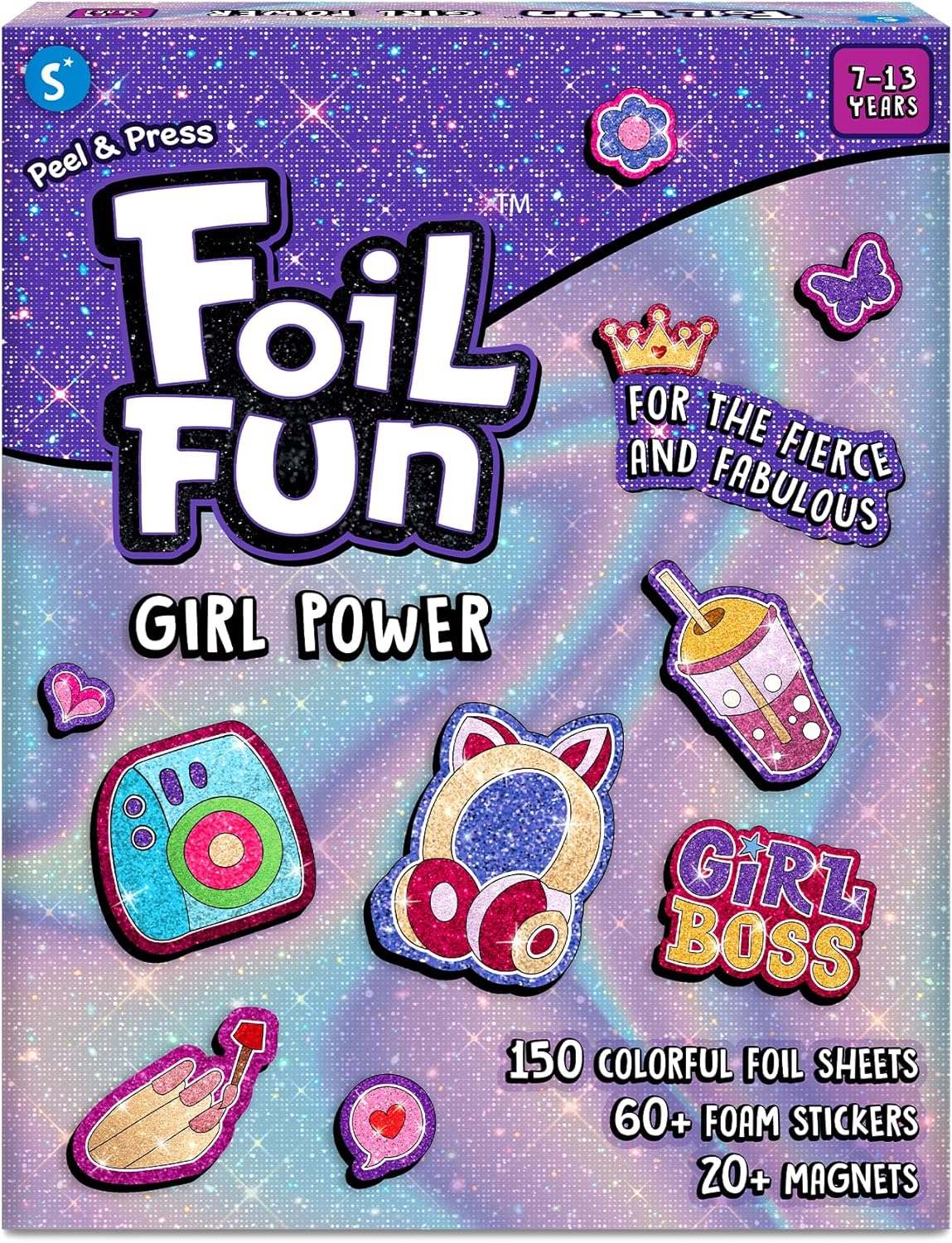 Skillmatics Foil Fun - Girl Power, DIY Foil Art Craft Kit, Mother’s Day Gift, Mess-Free Activity, 20+ Magnets & 60+ Stickers, Travel, Screen-Free Fun, Party Favor for Kids, Tweens, Teens (Ages 7-13)