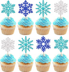 Rsstarxi 30 Pack Snowflake Cupcake Toppers Blue Glitter Winter Frozen Theme Snowflake Cupcake Picks Decorations for Baby Shower Kids Birthday Christmas Party Cake Decorations