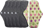 Aslana 6-Pack Reusable Cloth Menstrual Pads Sanitary Napkins for Regular Flow (M, Flower Art 4 Petal Red Green Blue Yellow)