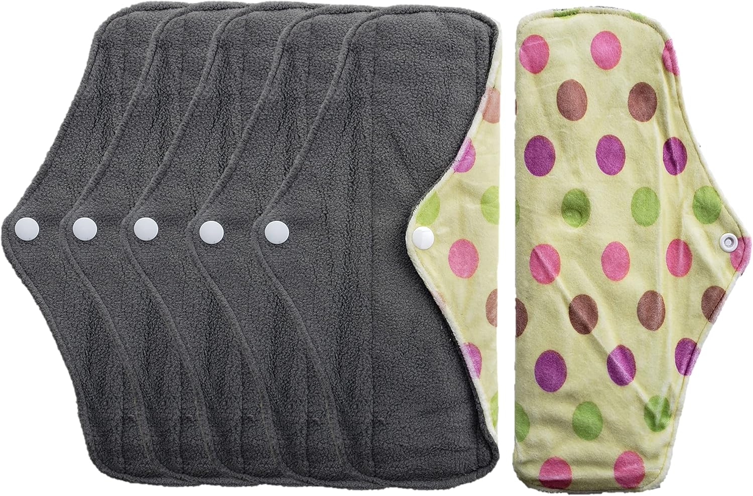 Aslana 6-Pack Reusable Cloth Menstrual Pads Sanitary Napkins for Regular Flow (M, Flower Art 4 Petal Red Green Blue Yellow)