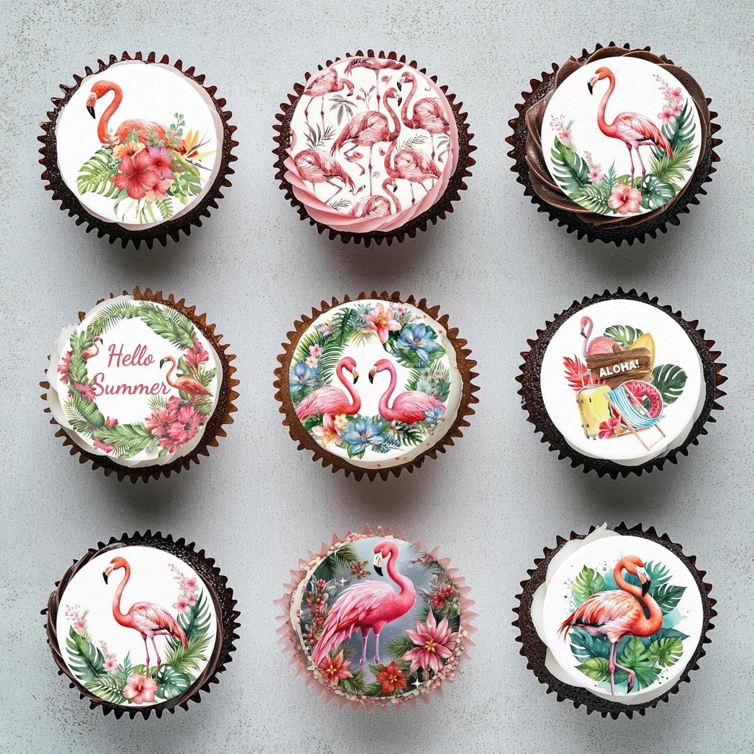36pcs Edible Flamingo Cupcake Toppers Wafer Luau Aloha Cupcake Picks Tropical Pineapple Palm Leaves Cupcake Decoration for Baby Shower Hawaii Theme Birthday Party Cake Supplies