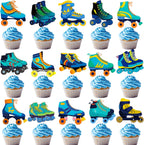 48pcs Roller Skate Cupcake Toppers Roller Skate Birthday Party Decorations for Boys Blue Roller Skating Theme Cupcake Picks for 80s 90s Skate Theme Birthday Party Decor Supplies