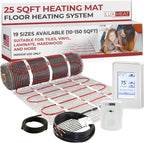LuxHeat 25sqft Floor Heating Mat Kit – 120v Electric Heating Floor System – Radiant Heated Flooring System for Tile & Laminate - Includes UDG4 Programmable Thermostat w/GFCI, Alarm & Sensor