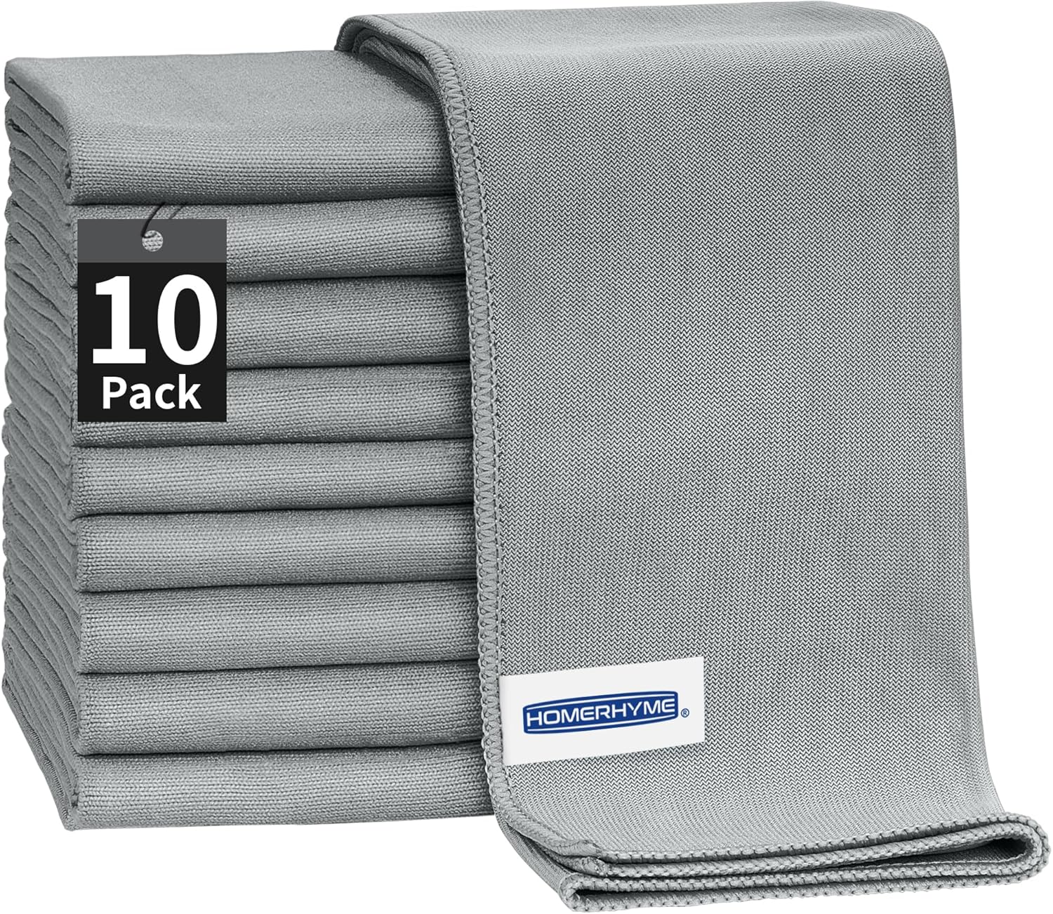 Microfiber Cleaning Cloth - 10 Pack Glasses Cleaning Cloth, 16" x 14" Window Cleaning Rags, Streak Free Lint Free Polishing Cloths Wipes for Eye Glass, Stainless Steel, Windshield, Grey