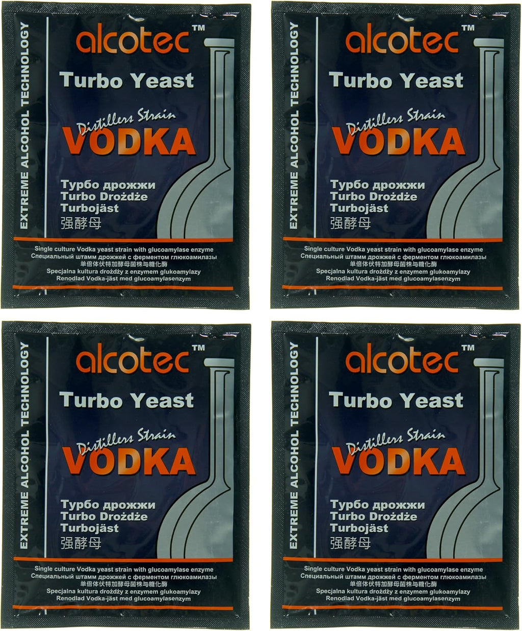 Alcotec Vodka Turbo Yeast | Vodka Distilling | Home Brewing | Fast Acting Powerful Yeast | Wine Yeast for Wine Making | Beer-Brewer Yeast | (pack of 4)