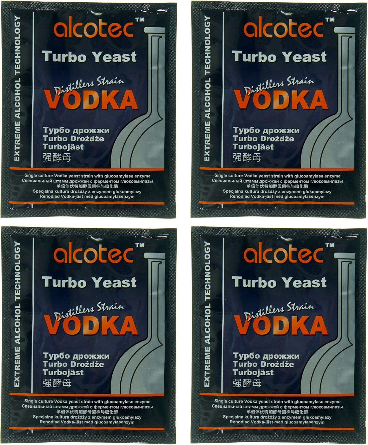 Alcotec Vodka Turbo Yeast | Vodka Distilling | Home Brewing | Fast Acting Powerful Yeast | Wine Yeast for Wine Making | Beer-Brewer Yeast | (pack of 4)