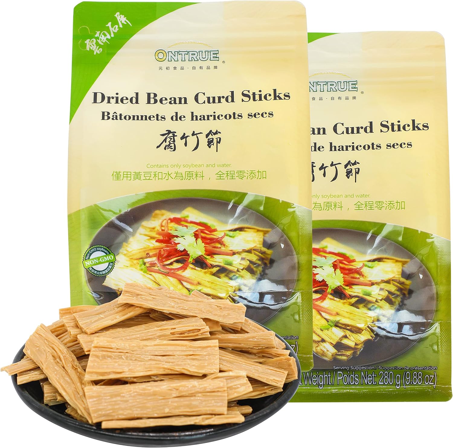 ONTRUE Tofu Sheets Dried Beancurd Sticks Asian Tofu Yuba Precut Tofu Good Source Of Protein Non-GMO Vegan Great Gourmet Gift 9.88 Oz (pack of 2)