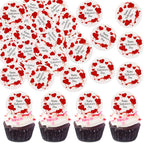 Ercadio 40 Pack Edible Happy Valentine’s Day Cupcake Toppers Edible Red Heart Cupcake Drink Picks for Valentine's Theme Party Cake Decoration Supplies