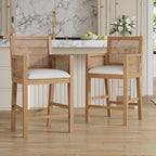 Merax Natural Rattan Counter Stools with Upholstered Cushion Set of 2, 26" Seat Height Counter Chairs with Solid Wood Frame & Handwoven Backrest, French Country Barstools for Kitchen Island, Natural