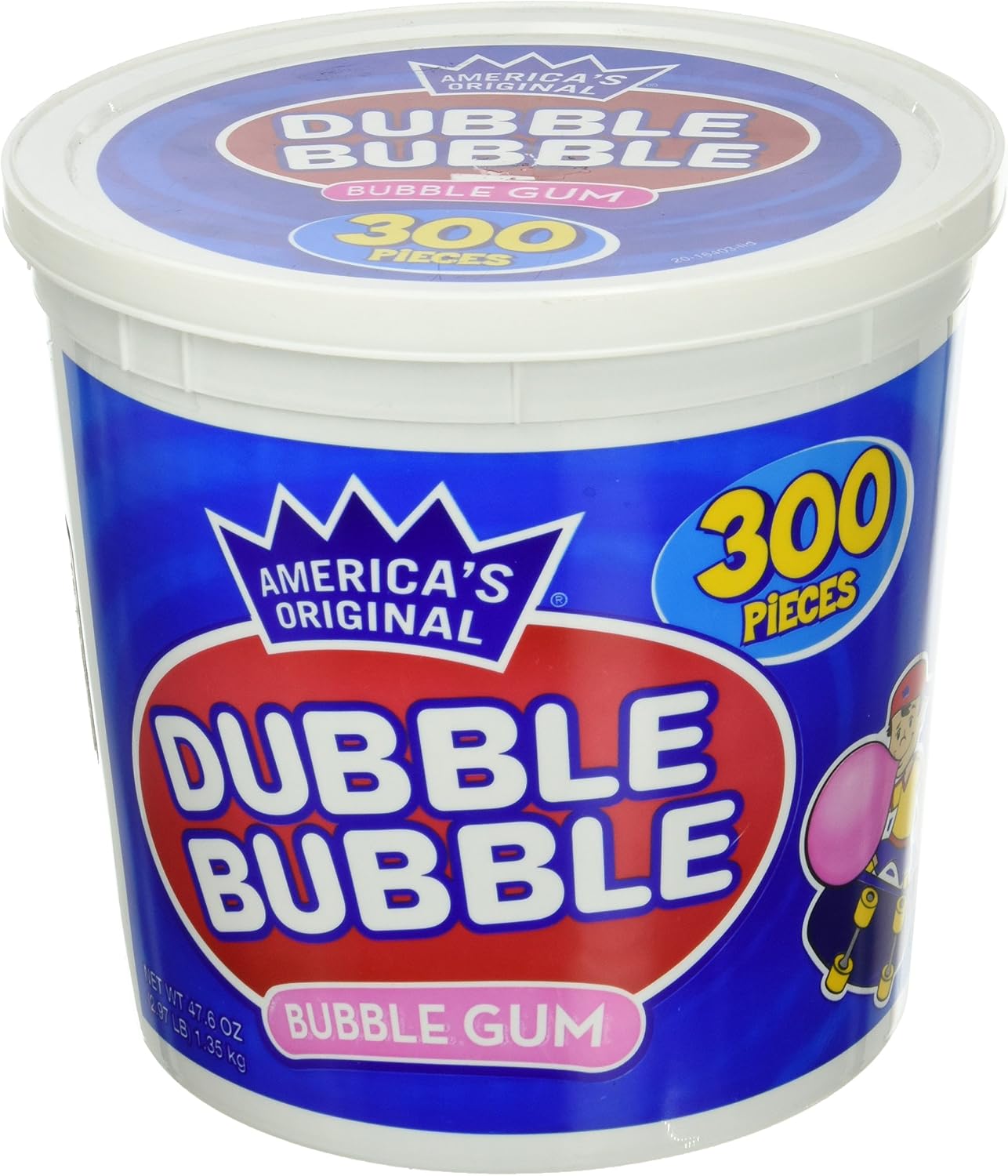 America's Original Dubble Bubble Bubble Gum 47.6 Ounce Value Tub 300 Individually Wrapped Pieces