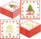 50 PCS Merry Christmas Paper Napkins - 6.5 x 6.5 Inch Xmas Tree Luncheon Napkins Disposable Double-Sided Dinner Napkin for Christmas Holiday Birthday Party Decoration