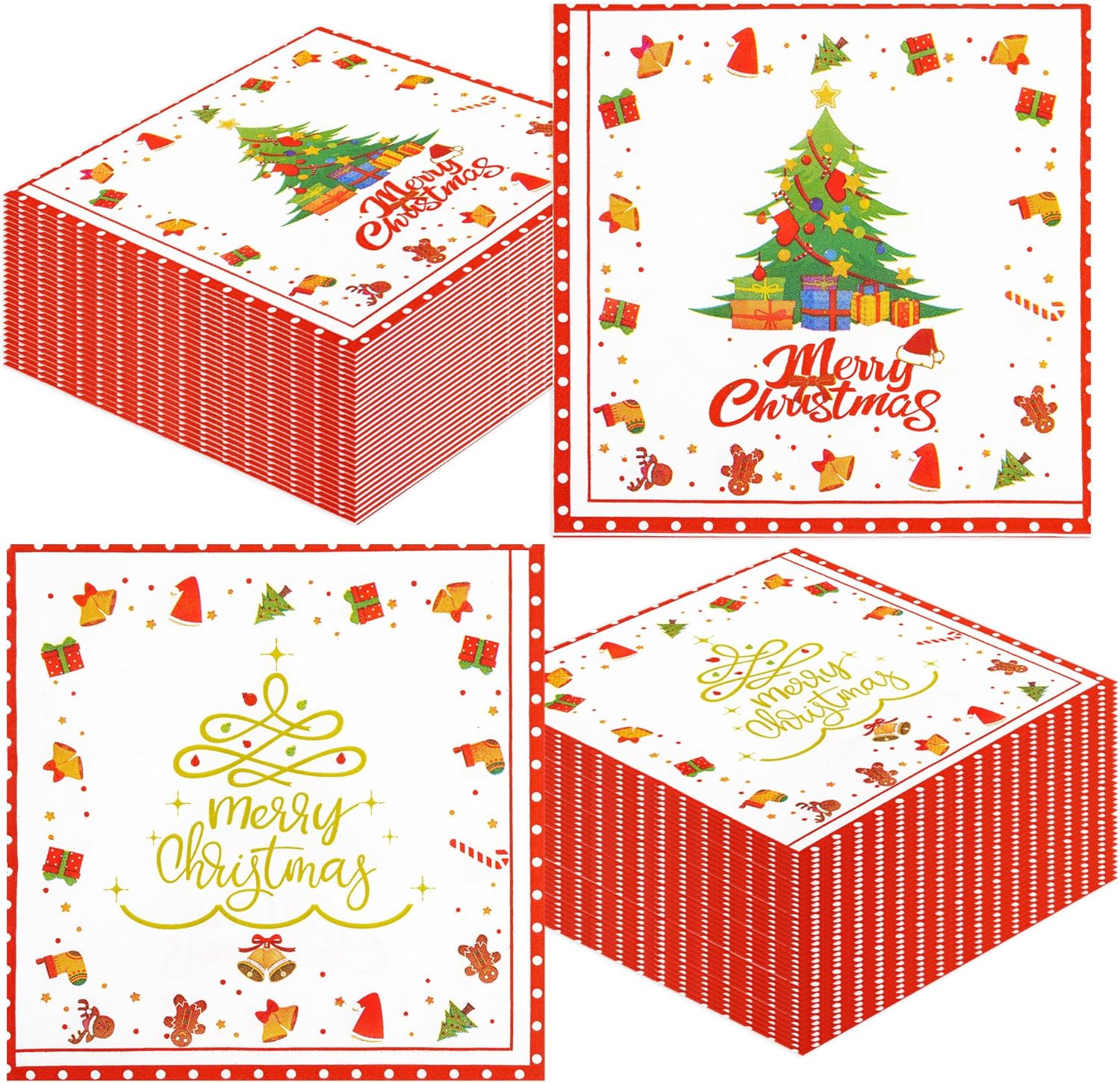 50 PCS Merry Christmas Paper Napkins - 6.5 x 6.5 Inch Xmas Tree Luncheon Napkins Disposable Double-Sided Dinner Napkin for Christmas Holiday Birthday Party Decoration