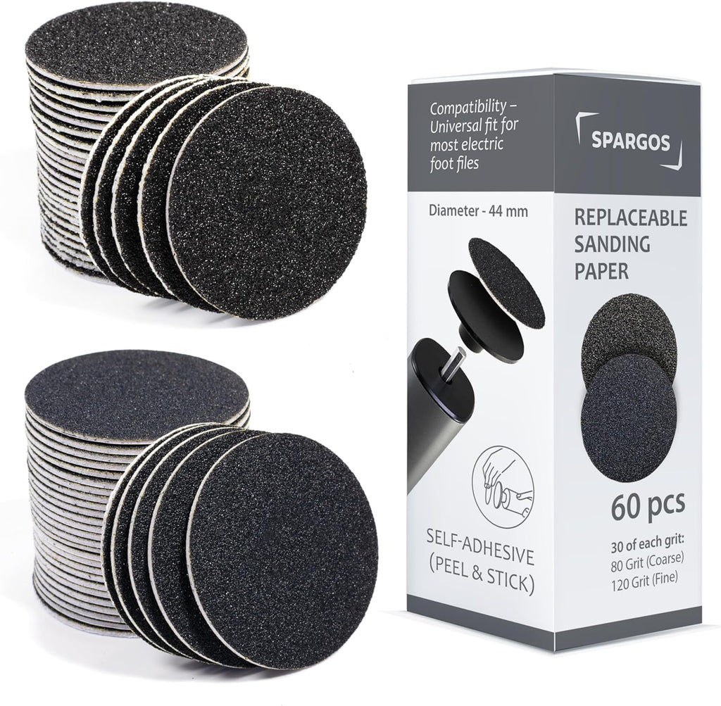 Precision Sandpaper Foot File Refill Pads | 80 Grit Coarse & 120 Grit Fine Callus Remover Discs | Self-Adhesive Pedicure Replacement Set – 60 pcs Total