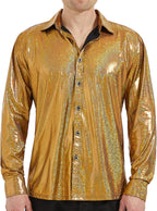 WULFUL Men Dress Shirt Sequins Long Sleeve Button Down Shirt Luxury Disco Party Nightclub Christmas Prom Costume