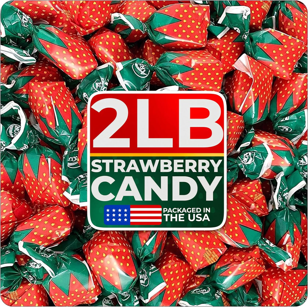 Strawberry Hard Candy Individually Wrapped by Cambie, 2 lbs of Strawberry Candy with a Deliciously Sweet Hard Exterior with a Soft, Fruit-Filled Center