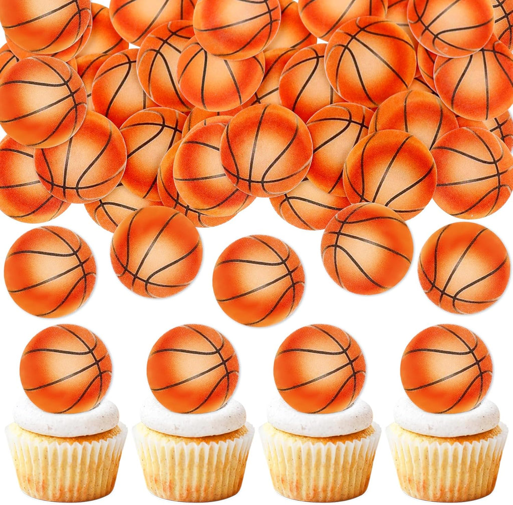 40Pcs Basketball Edible Cupcake Toppers Edible Basketball Cupcake Picks Balls Drink Topper for Sports Theme Baby Shower Boys Girls Basketballs Birthday Cake Cupcake Decorations