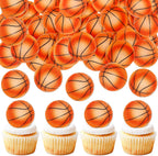 40Pcs Basketball Edible Cupcake Toppers Edible Basketball Cupcake Picks Balls Drink Topper for Sports Theme Baby Shower Boys Girls Basketballs Birthday Cake Cupcake Decorations