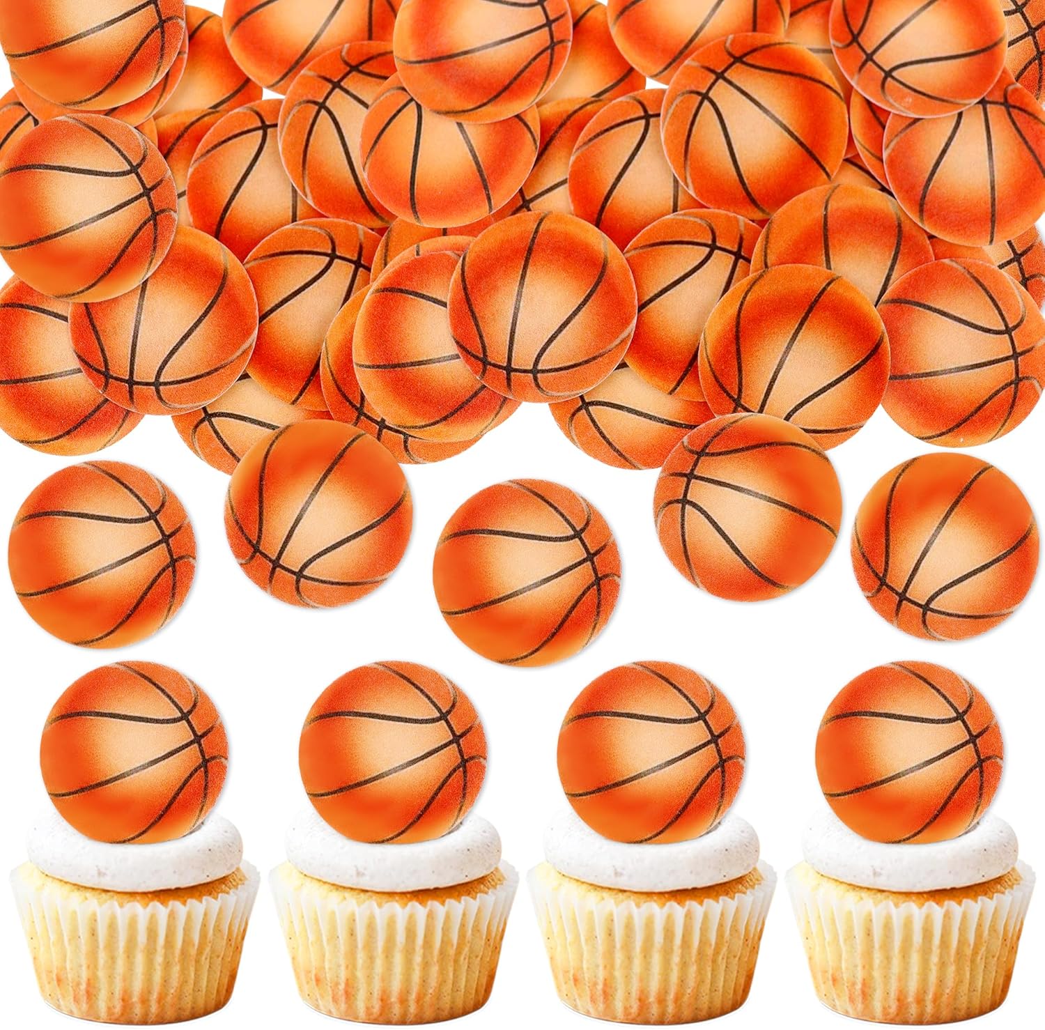 40Pcs Basketball Edible Cupcake Toppers Edible Basketball Cupcake Picks Balls Drink Topper for Sports Theme Baby Shower Boys Girls Basketballs Birthday Cake Cupcake Decorations