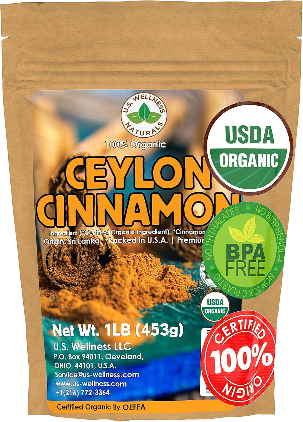 Ceylon Cinnamon Powder (1LB) | 100% CERTIFIED Organic | Freshly Ground Premium Sri Lanka Cinnamon For Exquisite Flavor and Aroma | Gluten Free & Non-GMO | Controlled and Packed in USA Food Facility
