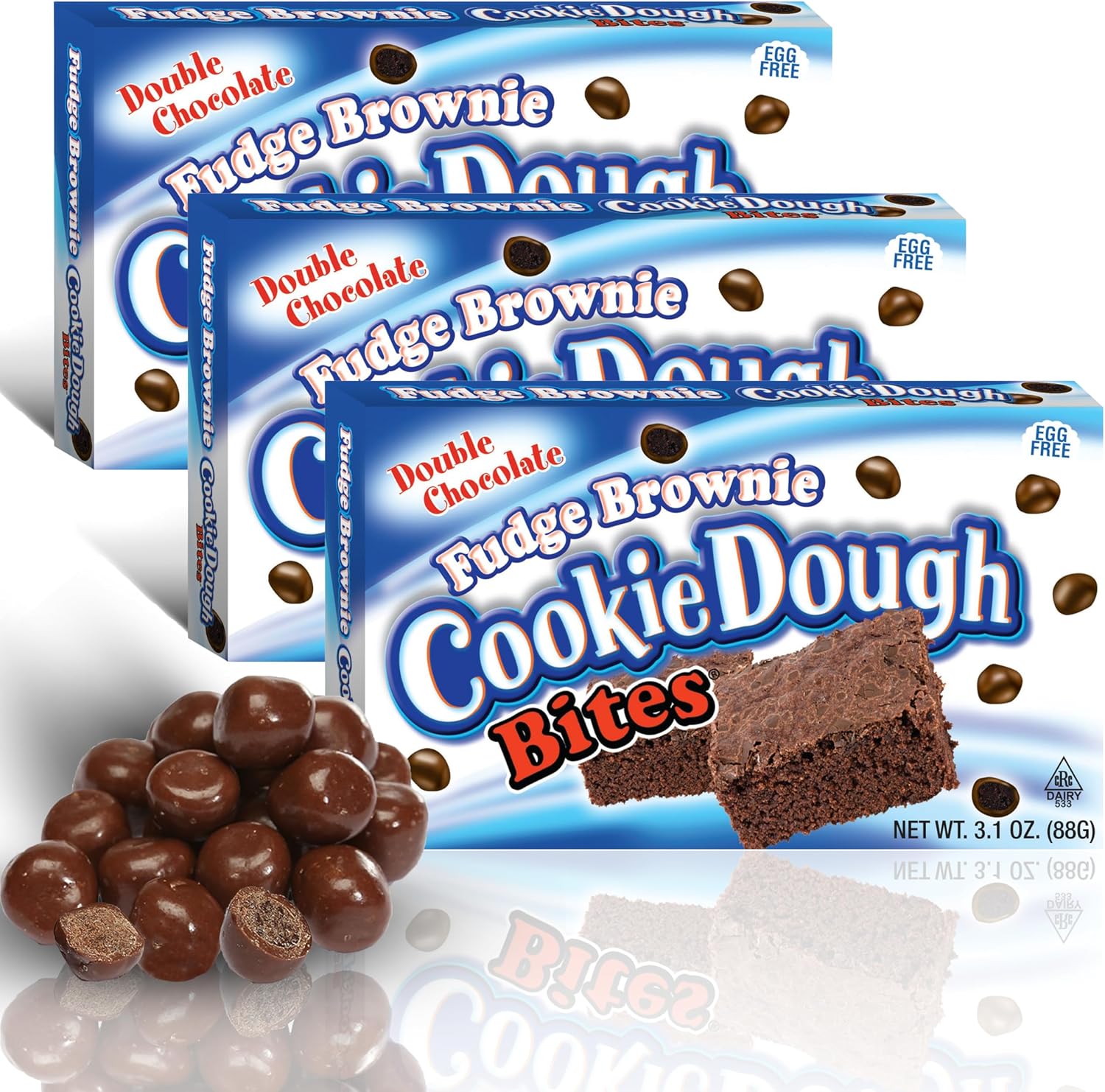 Cookie Dough Bites Fudge Brownie Flavored Candy| 3.1 oz (Pack of 3) | The Original Edible Cookie Dough | Movie Theater Candy